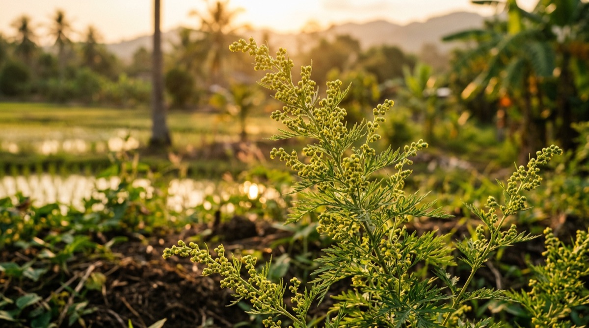 Artemisia annua Pflanze – Einjähriger Beifuß mit fein gefiederten Blättern in warmem Licht