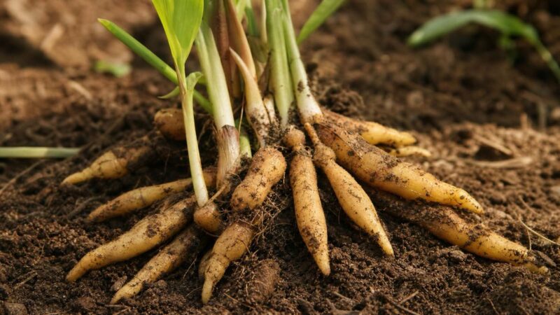 Boesenbergia rotunda Krachai Fingerwurz Pflanze mit fingerförmigen Rhizomen