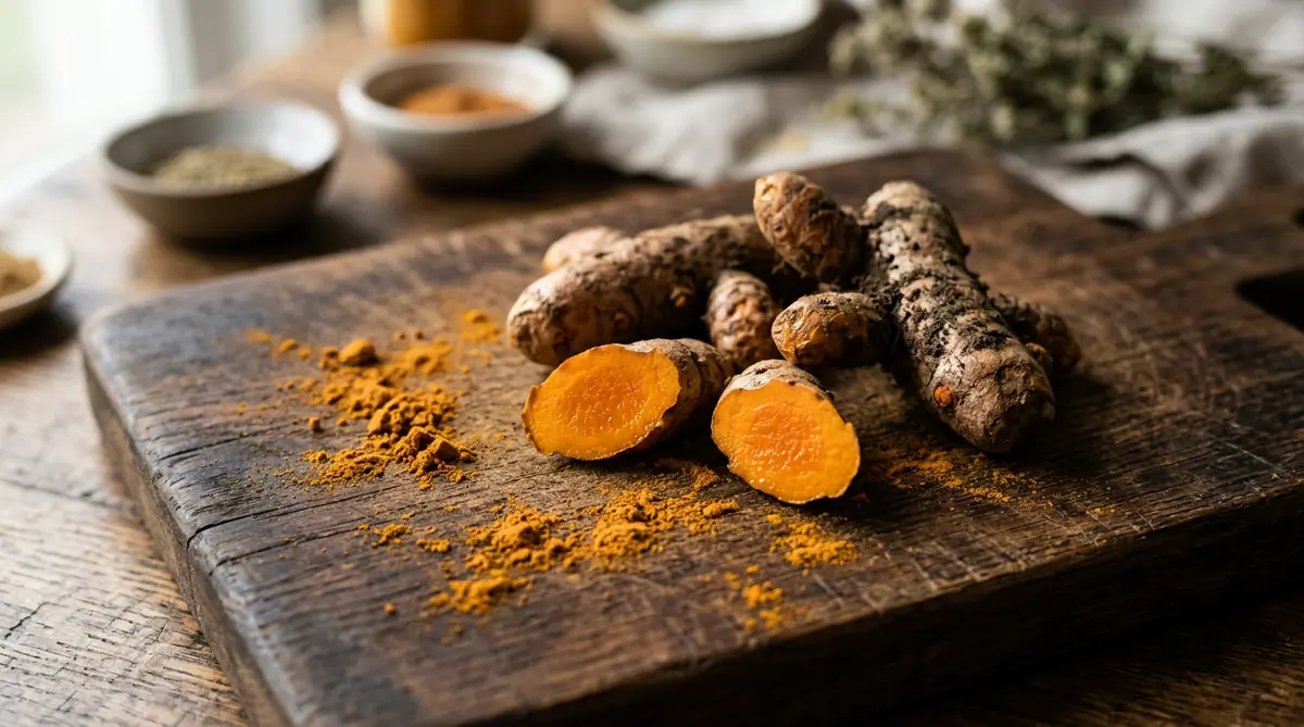 Frische Curcuma-Rhizome aus Thailand im Vergleich zu gemahlenem Supermarkt-Kurkuma